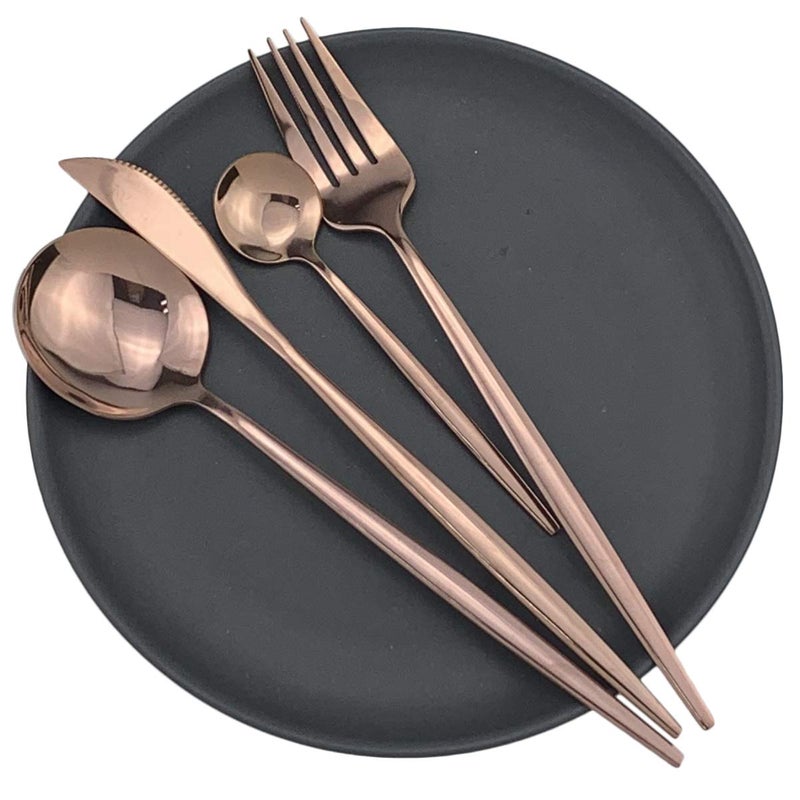 Gugrida 24-Piece Silverware Set - 18/10 Stainless Steel Reusable Utensils Forks Spoons Knives Set, Mirror Polished Cutlery Flatware Set, Great for Family Gatherings & Daily Use (6 set, Copper) - Image 4